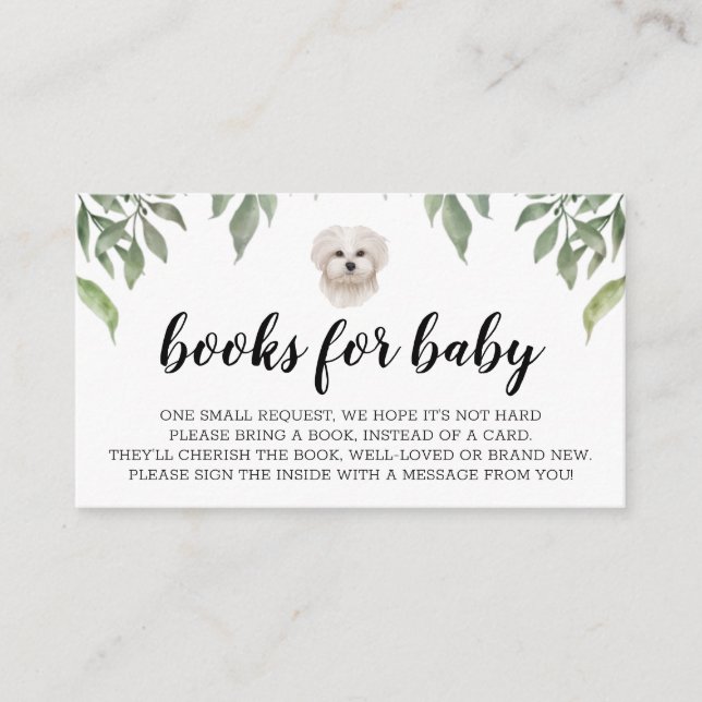 Bücher für Baby White Maltese Dog Boho Greenery Begleitkarte (Vorderseite)