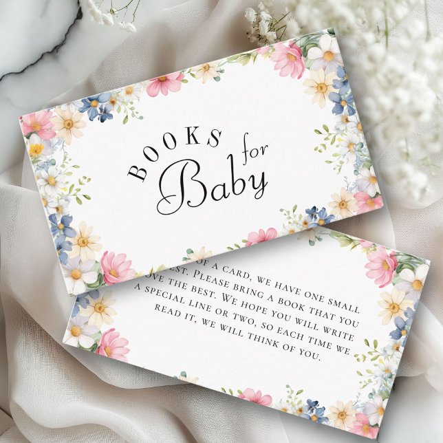 Bücher für Baby! Wildblume Babydusche Begleitkarte (Books for Baby! Wildflower Baby Shower Enclosure Card. For Baby Girl & Baby Boy.)