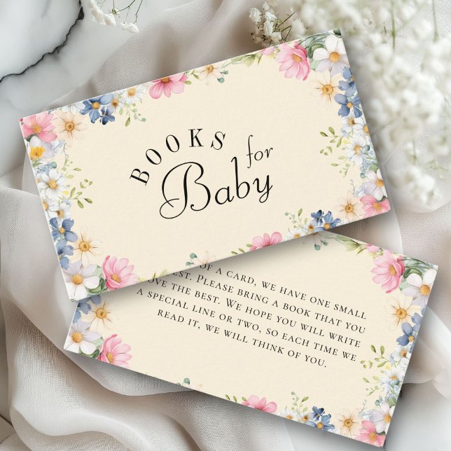 Bücher für Baby! Wildblume Babydusche Begleitkarte (Books for Baby! Wildflower Baby Shower Enclosure Card. For Baby Girl & Baby Boy.)