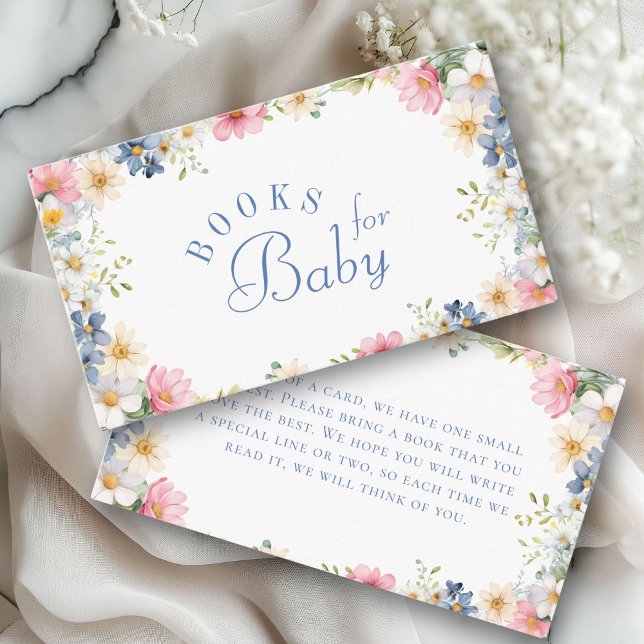 Bücher für Baby! Wildblume Babydusche Begleitkarte (Books for Baby! Wildflower Baby Shower Enclosure Card. For Baby Girl & Baby Boy.)