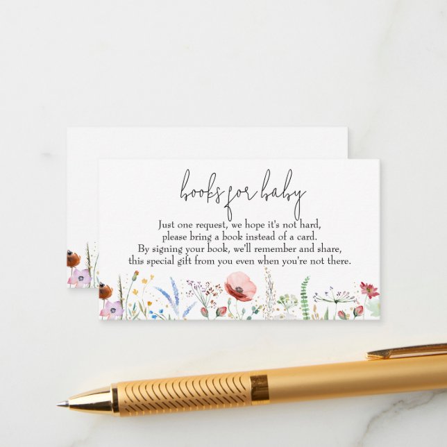 Bücher für Baby Wildblumen Babydusche Begleitkarte (Vorderseite/Rückseite Beispiel)