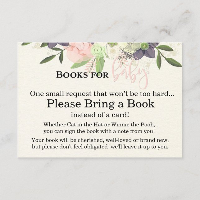 Bücher für Babykarte - Rosa und Lila Blüte Begleitkarte (Vorderseite)