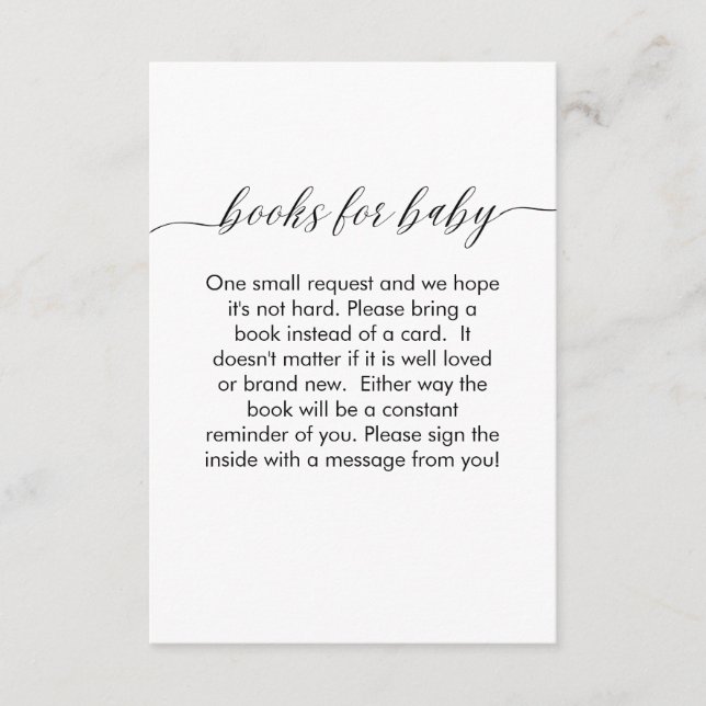 Bücher für Babykarten Minimalistisch einfach Begleitkarte (Vorderseite)