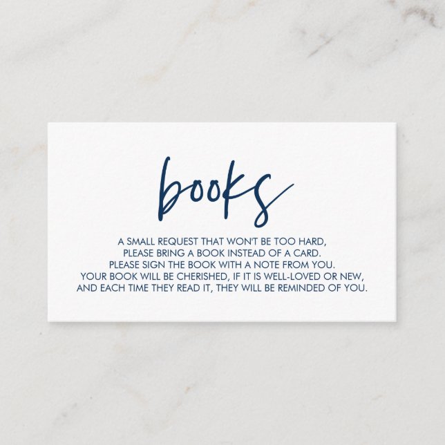 Bücher für das Baby, Moderne Minimal Navy Blue Begleitkarte (Vorderseite)