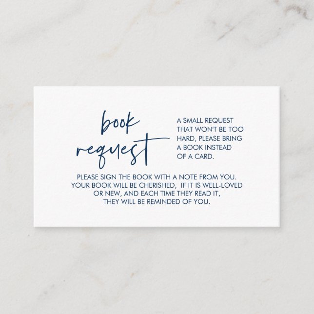 Bücher für das Baby, Moderne Minimal Navy Blue Begleitkarte (Vorderseite)