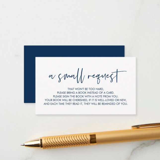 Bücher für das Baby, Moderne Minimal Navy Blue Begleitkarte (Vorderseite/Rückseite Beispiel)