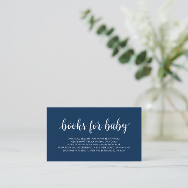 Bücher für das Baby, Modernes Niedliches Navy Blue Begleitkarte (Stehend Vorderseite)