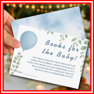 Bücher für das Baby Shower Spiel Ballon Eukalyptus Begleitkarte