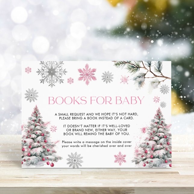 Bücher für die Babykarte Pink Winter Wonderland Begleitkarte (Von Creator hochgeladen)