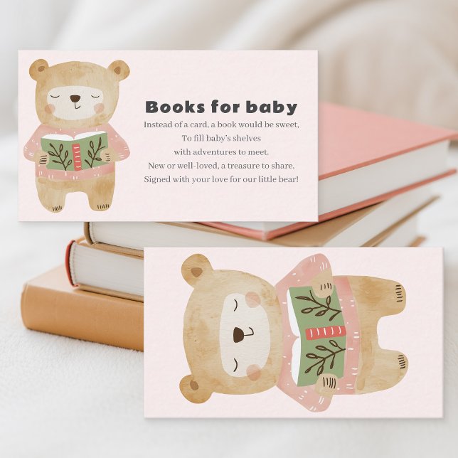 Bücher für einen rosa Bären Begleitkarte (Pink Bear Books for baby Request Enclosure Card.)