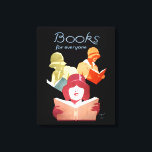Bücher für jede Vintage Art Deco Library-Anzeige Leinwanddruck<br><div class="desc">Aus einem Art-Déco-Bibliothekar-Werbeplakat aus dem Jahr 1929, das von Robert E. Lee gemalt wurde, dessen Signatur in der unteren rechten Ecke erscheint. Historisches Plakat zur Förderung von Alphabetisierung und Freizeit. Ein Bild von drei modischen Frauen, die Cloche-Hüte tragen und Bücher lesen. Himbeerrosa, Salbei grün und Mandarine orange auf schwarz. Spaß...</div>