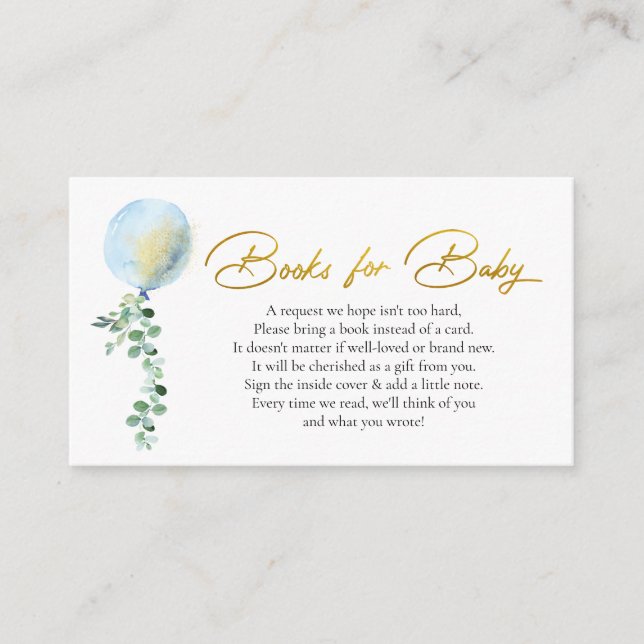 Bücher für junge blaue Ballons Eukalyptus Begleitkarte (Vorderseite)