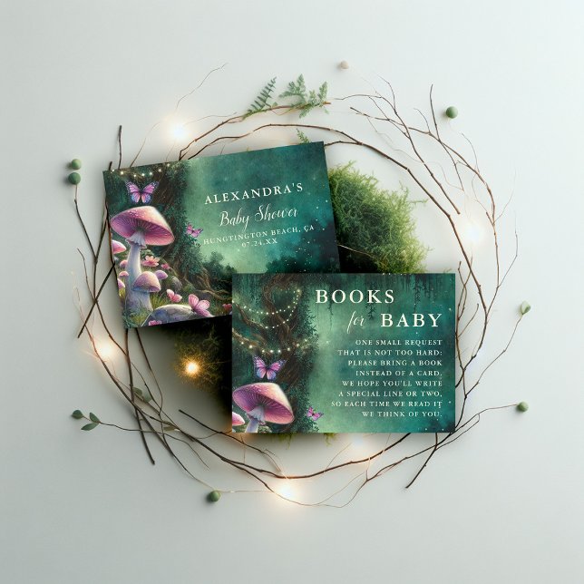 Bücher für junge, waldbezaubernde Pink-Pilze Begleitkarte (enchanted forest garden mushroom baby shower books for baby woodland magical green pink)