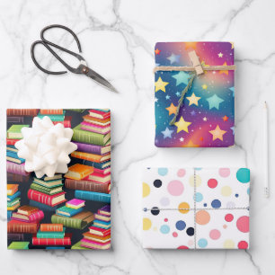 Bücher Galaxy Stars farbenfrohe Polka Dot School T Geschenkpapier Set