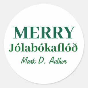 Bücher & gemütliche Nächte: Merry Jolabokaflod Runder Aufkleber