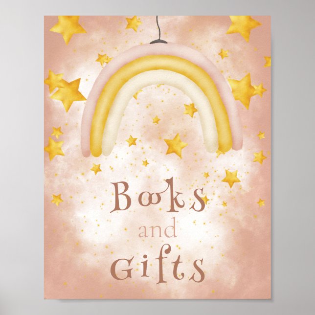 Bücher & Geschenke Boho Regenbogen goldene Sterne  Poster (Vorne)