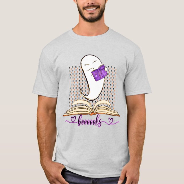 Bücher! Ghost und Book Halloween Reading T-Shirt (Vorderseite)