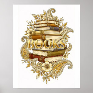 Bücher Gold-Ton-Kunst Leser Schriftsteller Bibliop Poster