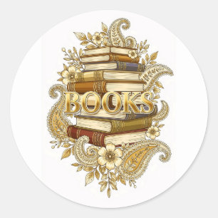 Bücher Gold-Ton-Kunst Leser Schriftsteller Bibliop Runder Aufkleber