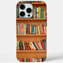 Bücher im Hintergrund der virtuellen Bibliothek iPhone 16 Pro Max Hülle