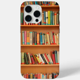 Bücher im Hintergrund der virtuellen Bibliothek iPhone 15 Pro Max Hülle