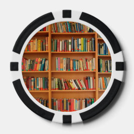 Bücher im Hintergrund der virtuellen Bibliothek Pokerchips