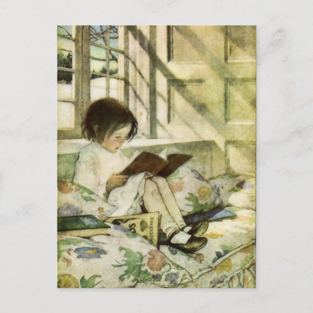 Bücher im Winter von Jessie Willcox Smith Postkarte (Vorderseite)