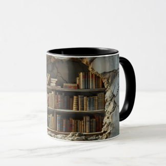 Bücher in Höhlenbriche 3D-Tasse Tasse
