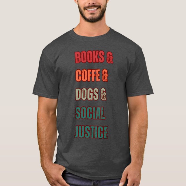 BÜCHER KAFFE HUNDE Retro T-Shirt (Vorderseite)