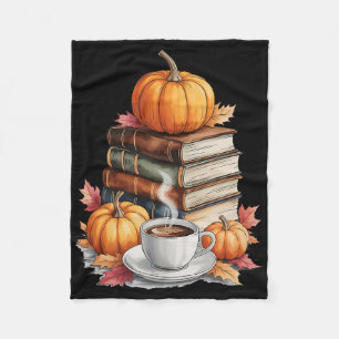 Bücher Kaffee Herbst Blätter Und Kürbisse Vintage Fleecedecke
