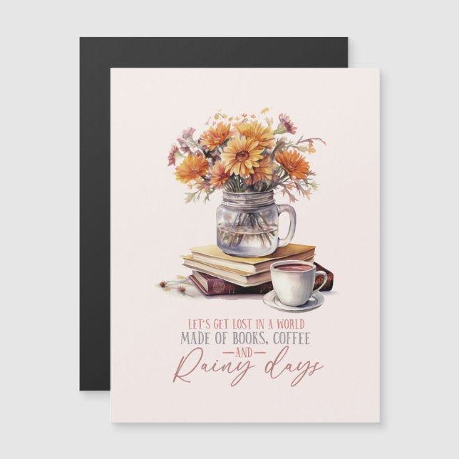 Bücher, Kaffee und Regentage Magnetkarte (Vorne/Hinten)