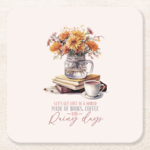 Bücher, Kaffee und Regentage Rechteckiger Pappuntersetzer