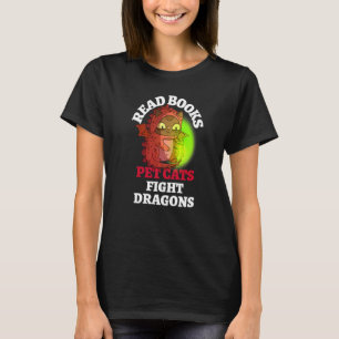 Bücher Katze Kampf Drachen Buchmagie Drache Lesen T-Shirt