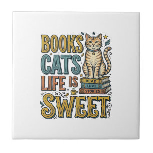 Bücher Katzen Das Leben Ist Süß Vintage Katzenlese Fliese