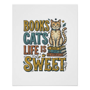 Bücher Katzen Das Leben Ist Süß Vintage Katzenlese Poster