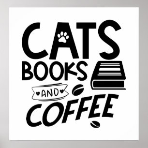 Bücher Katzen Kaffee Funny Reading Buchwürmer Nied Poster
