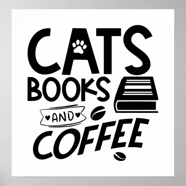 Bücher Katzen Kaffee Funny Reading Buchwürmer Nied Poster (Vorne)
