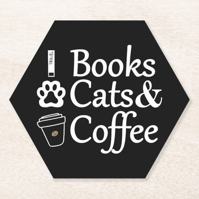 Bücher Katzen & Kaffee Untersetzer (Vorderseite)