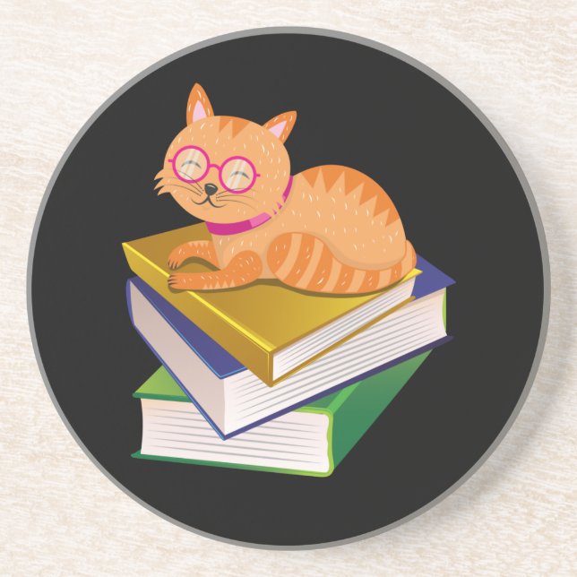 Bücher - Katzen und Bücher - Geschenk des Buches Getränkeuntersetzer (Vorne)