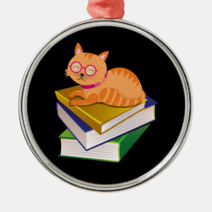 Bücher - Katzen und Bücher - Geschenk des Buches Ornament Aus Metall