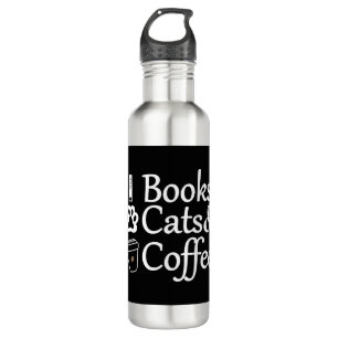 Bücher, Katzen und Kaffee Edelstahlflasche