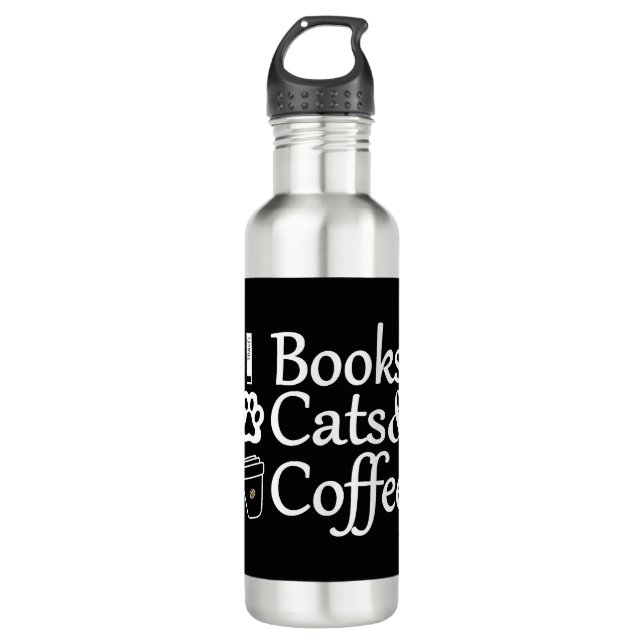 Bücher, Katzen und Kaffee Edelstahlflasche (Vorderseite)