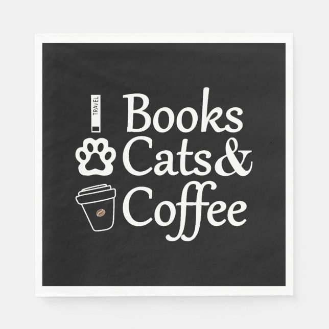 Bücher, Katzen und Kaffee Serviette (Vorderseite)