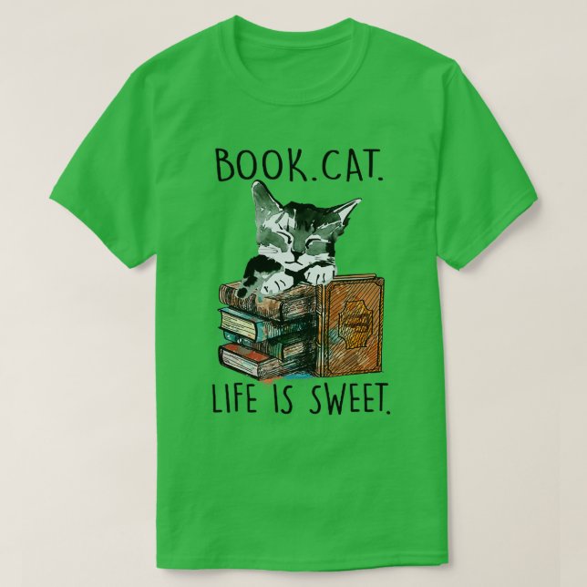 Bücher Katzenleben ist süße Katzen Buch Liebhaber  T-Shirt (Design vorne)