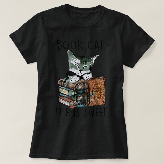 Bücher Katzenleben ist süße Katzen Buch Liebhaber  T-Shirt (Design vorne)