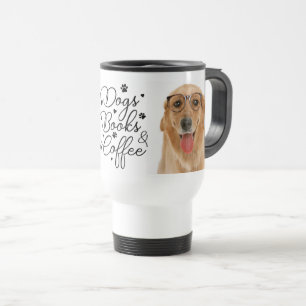 Bücher Lesekaffee Welpe Hund Golden Retriever Reisebecher