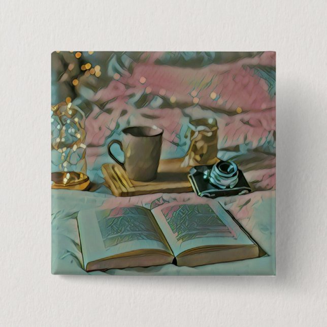Bücher lesen, Kaffee trinken Button (Vorderseite)