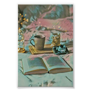 Bücher lesen, Kaffee trinken Fotodruck