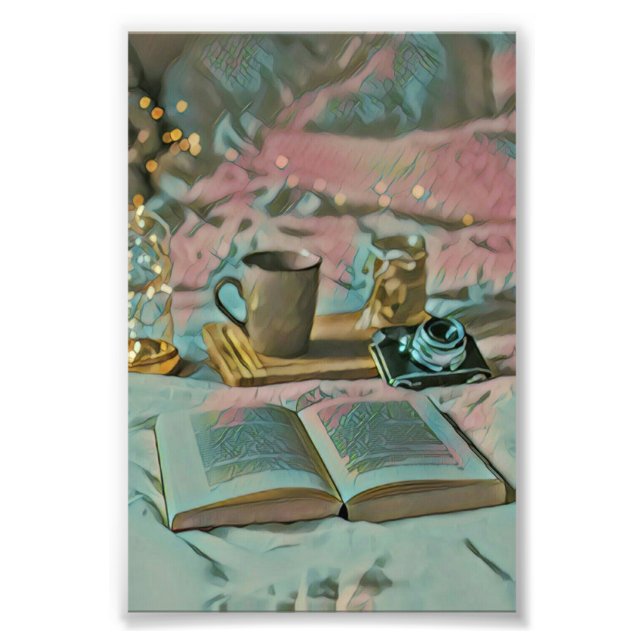 Bücher lesen, Kaffee trinken Fotodruck (Vorne)