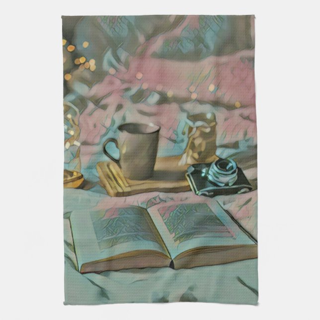 Bücher lesen, Kaffee trinken Geschirrtuch (Vertikal)